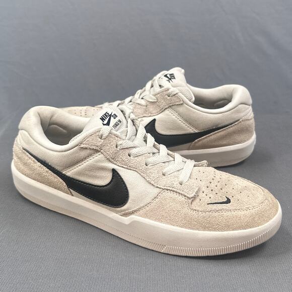 Nike SB Force 58 Skate Shoes Men 8.5 Beige Suede Canvas Black Swoosh Low Top - Picture 1 of 14